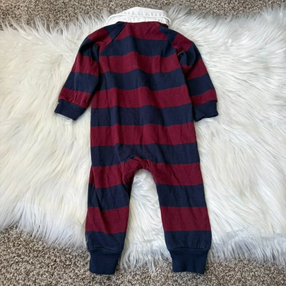 Mudpie Striped Collared Outfit Baby Boys 6-9 Months